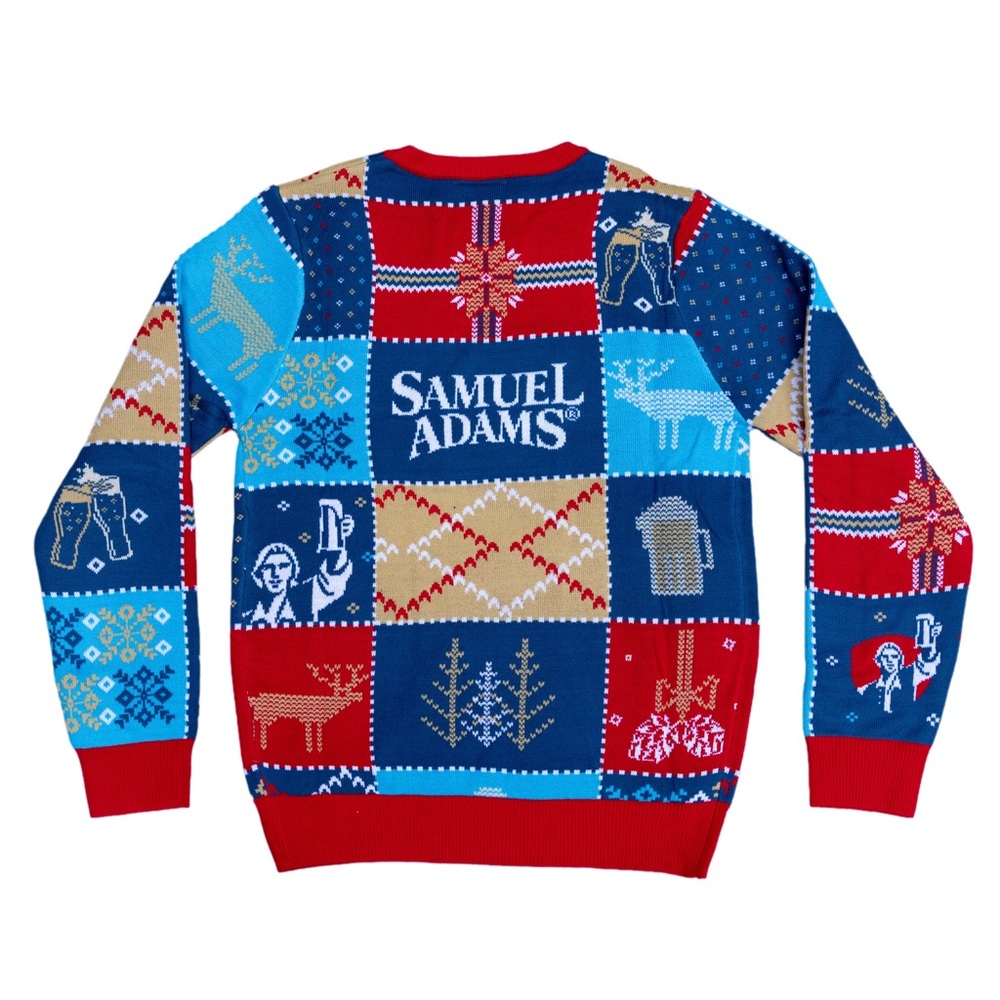 Samuel Adams Men's Patchwork Crewneck Sweater - Red, Blue, Tan